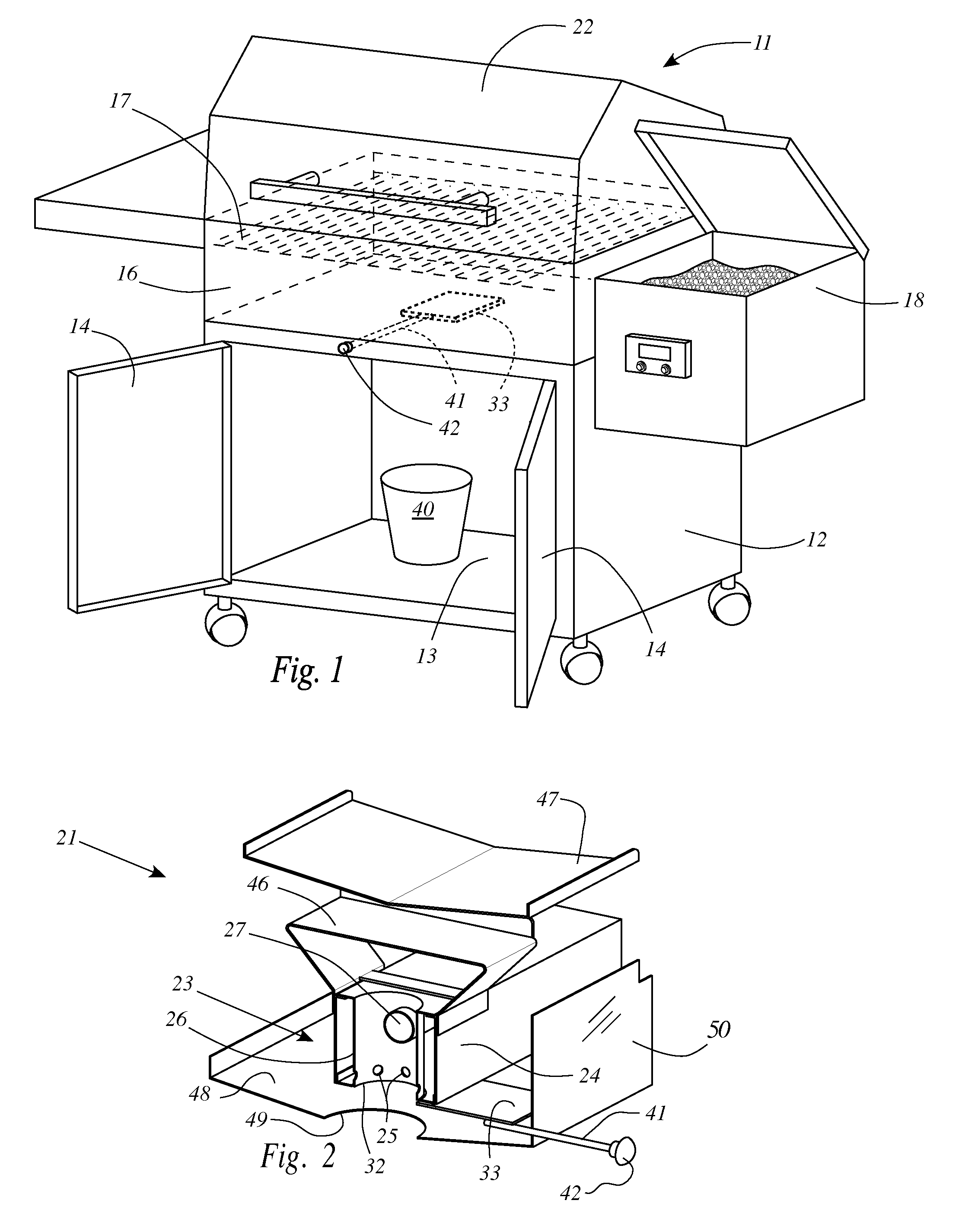 Pellet fueled grill with cleanout port