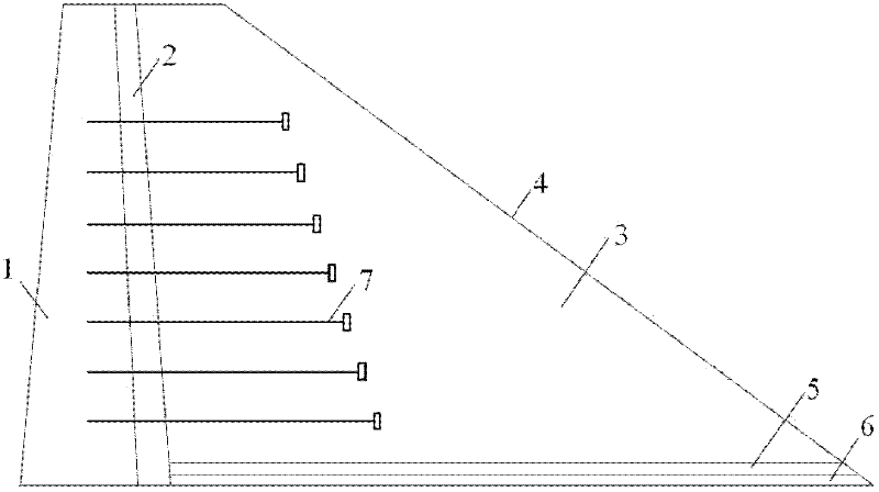 Anchored concrete retaining wall rock-fill dam and building method thereof