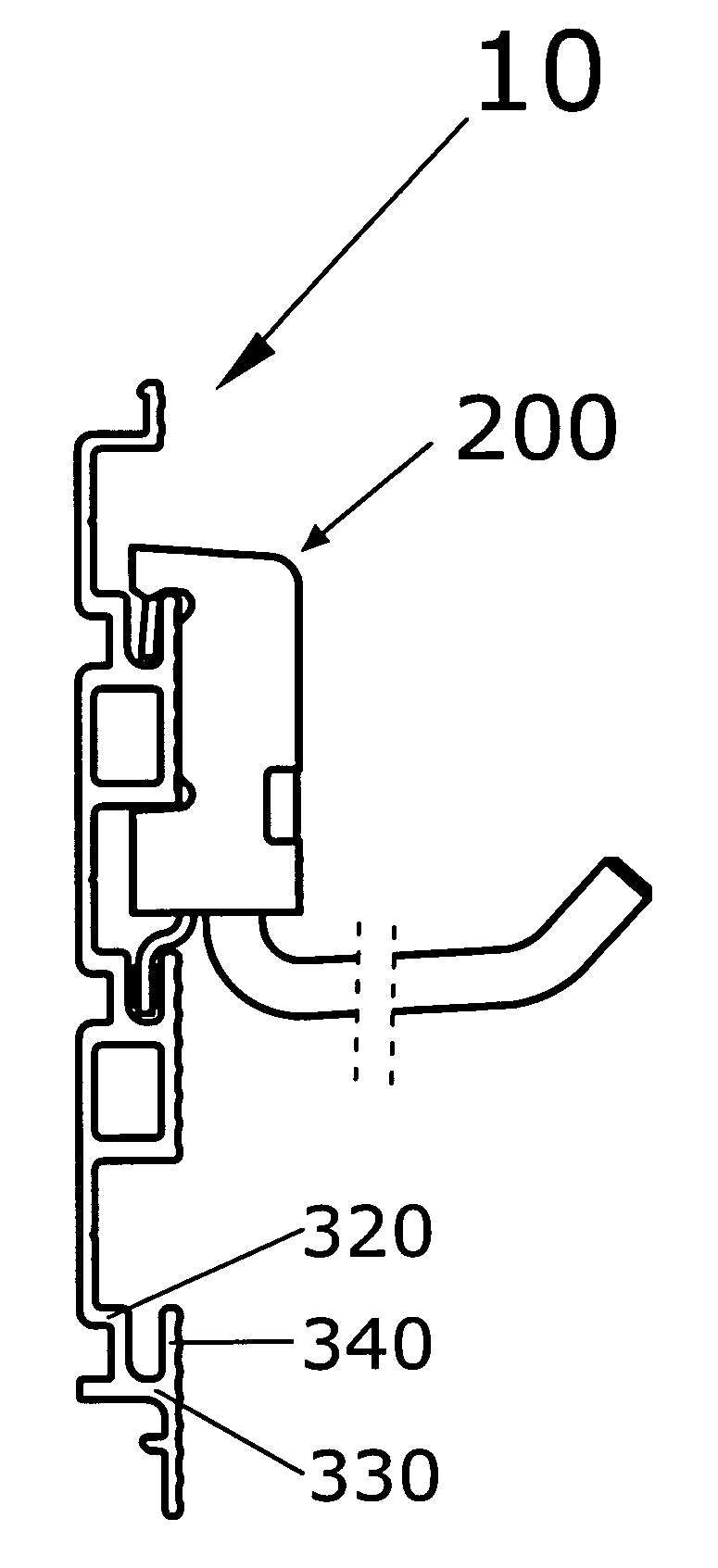 Hanger for use with a slatwall track and a retainer therefor