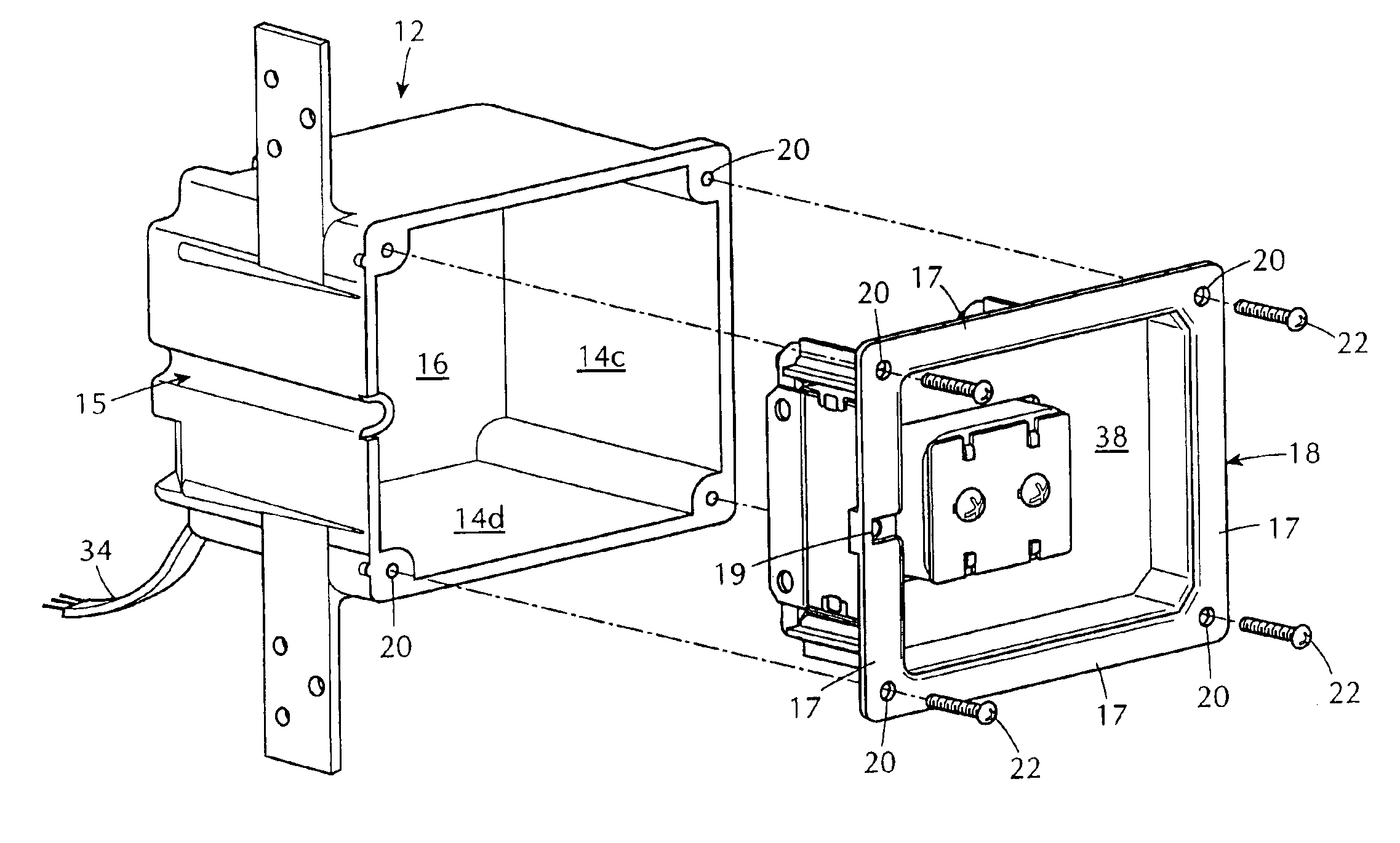 Electrical rough-in box for low voltage transformer