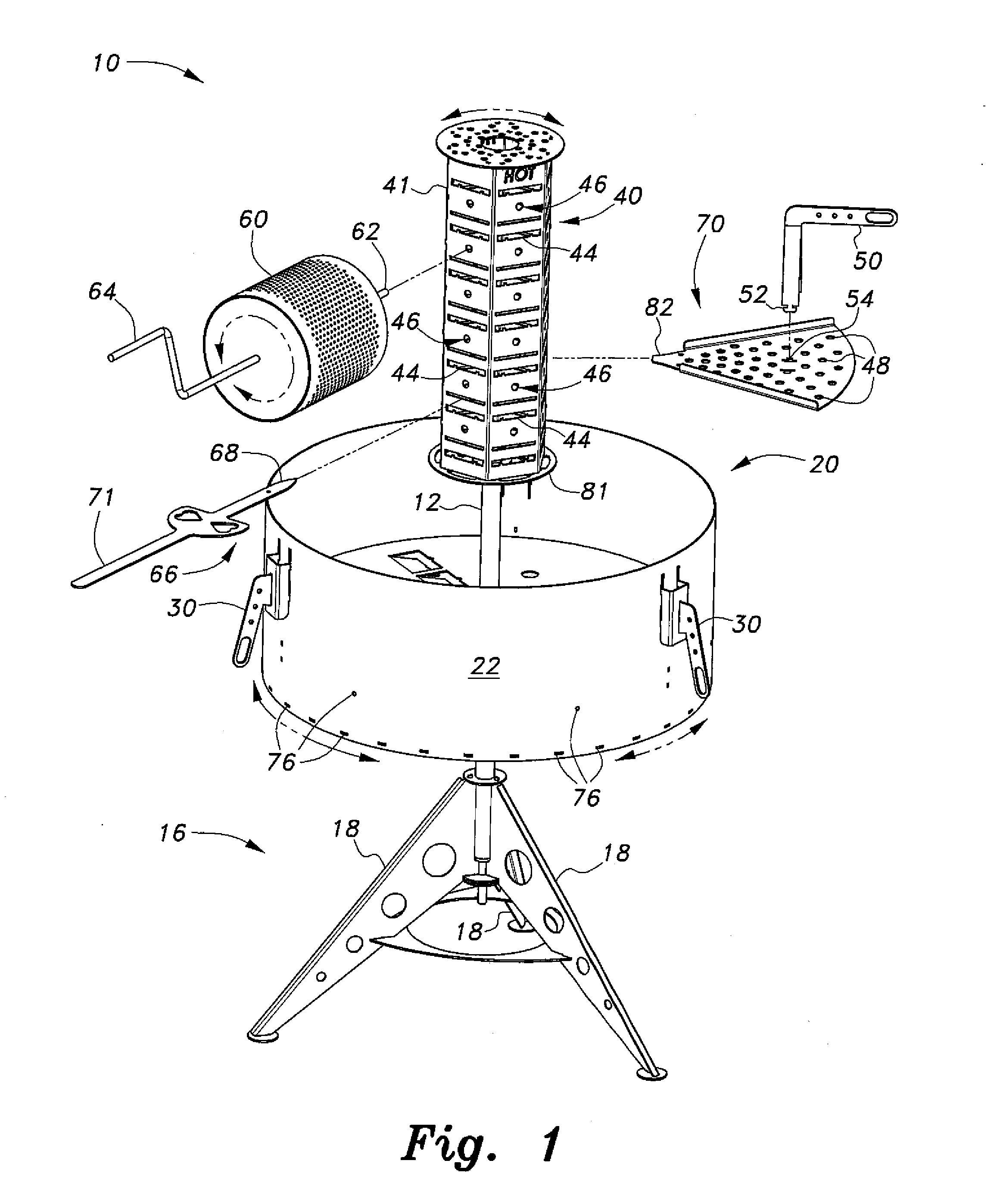 Barbecue  grill with rotating fire receptacle