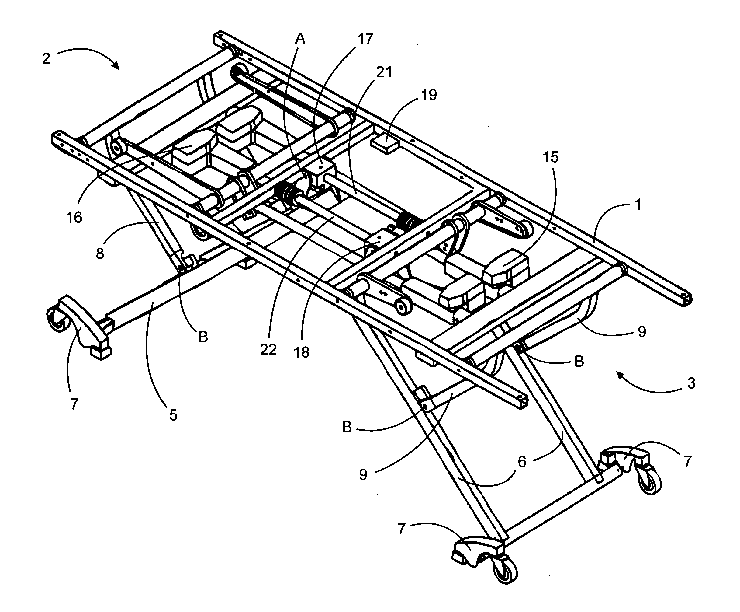 Leveling system for a height adjustable patient bed