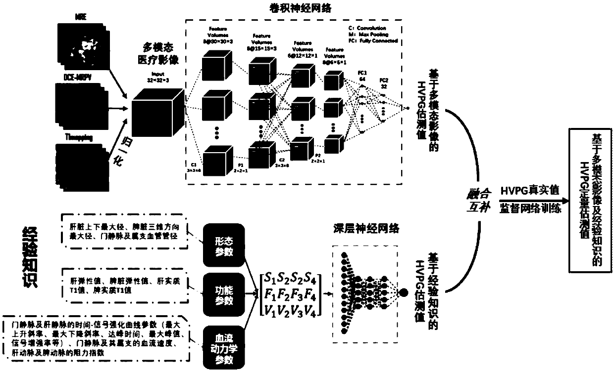 Non-invasive evaluation method of hepatic vein pressure gradient based on multi-modal images and empirical knowledge