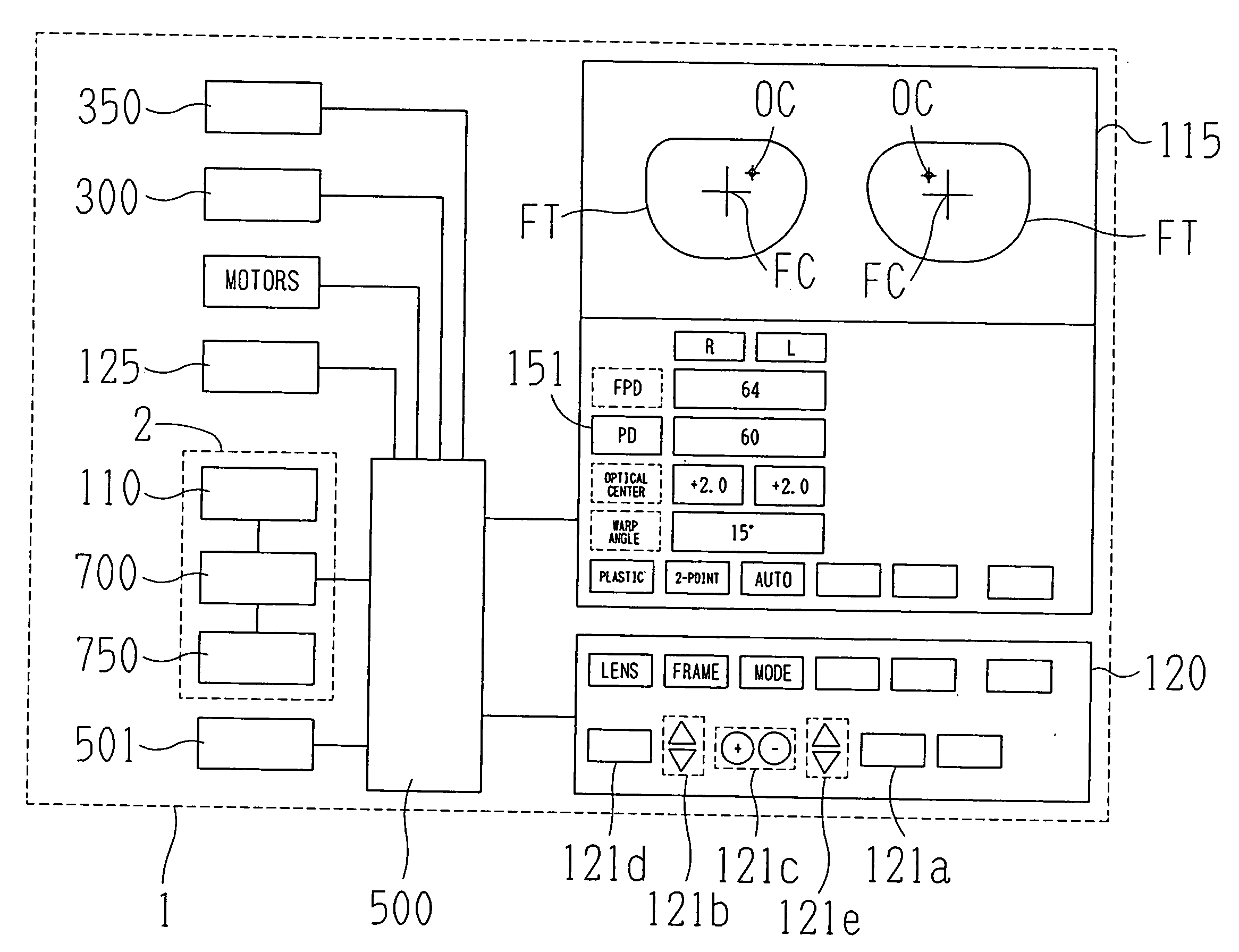 Layout setting device for processing eyeglass lens, eyeglass lens processing apparatus, eyeglass frame measuring device and cup attaching device, each having the same