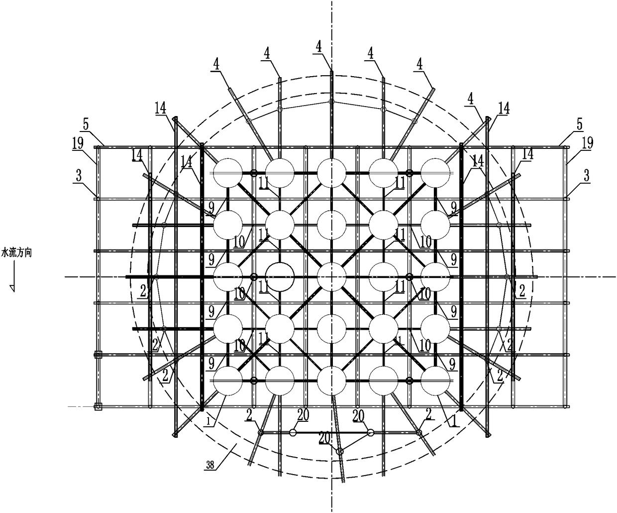 Construction platform and construction method of pebble bed large-scale deep water foundation