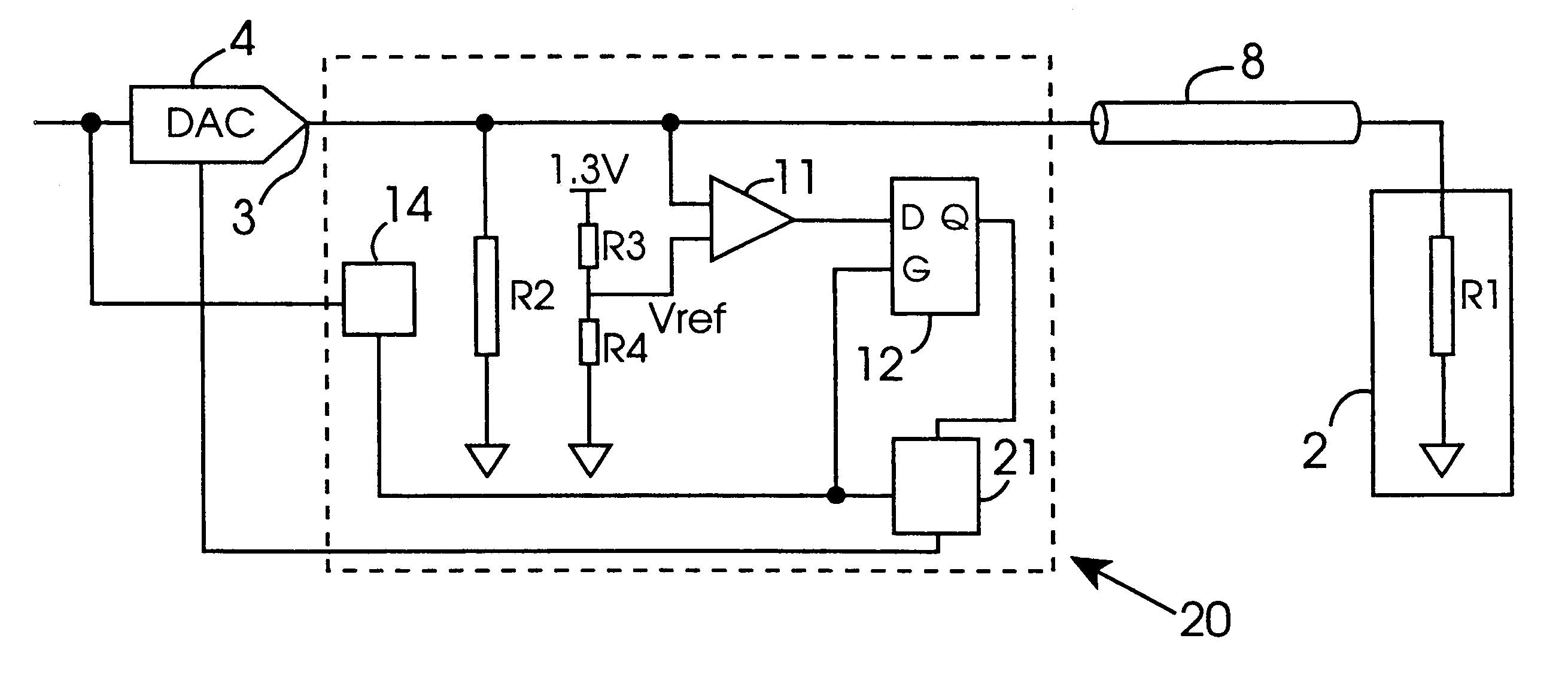 Method and a circuit for detecting the presence of a television or other device on the output of a video digital to analog converter