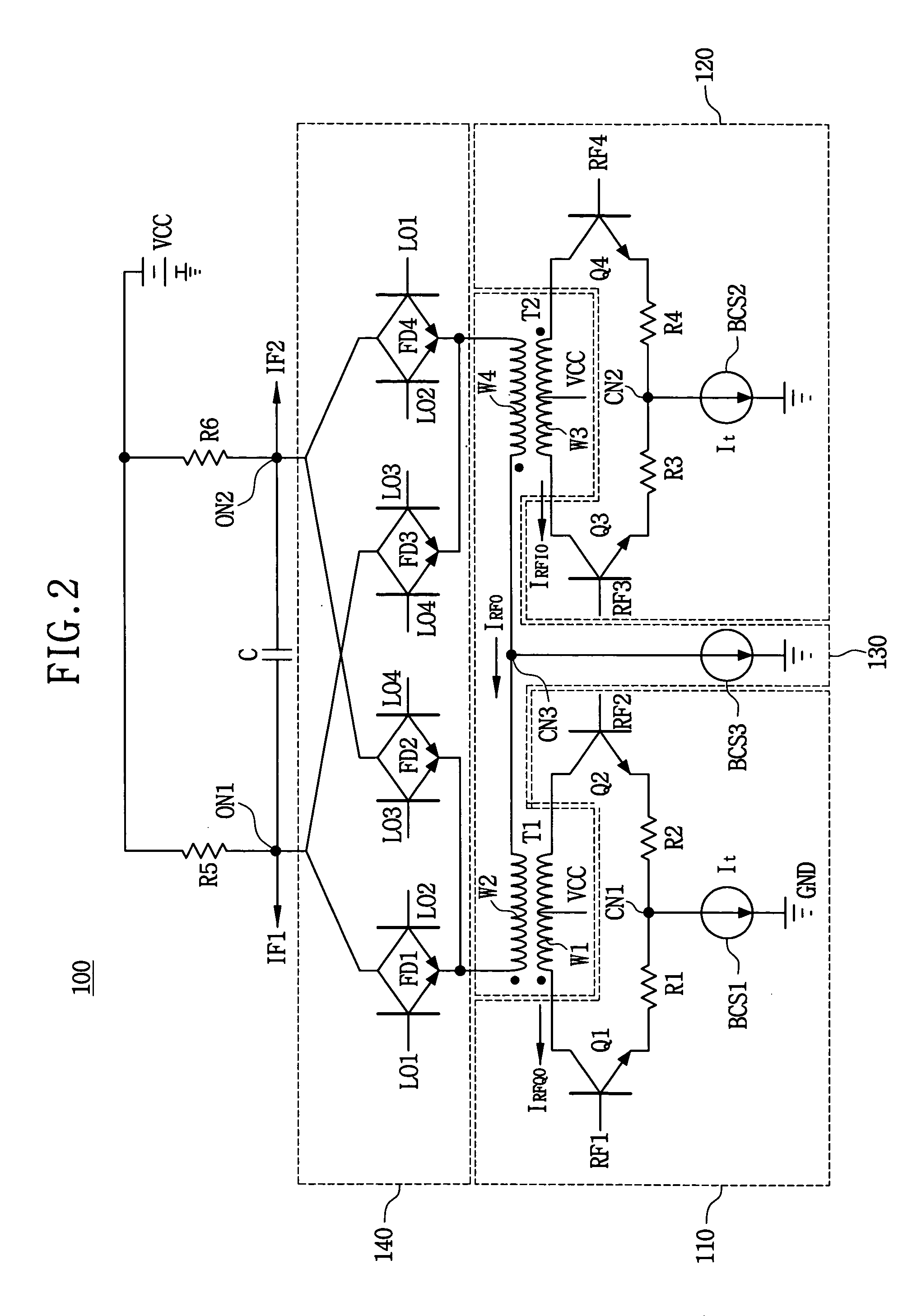 Circuit and method for receiving and mixing radio frequencies in a direct conversion receiver