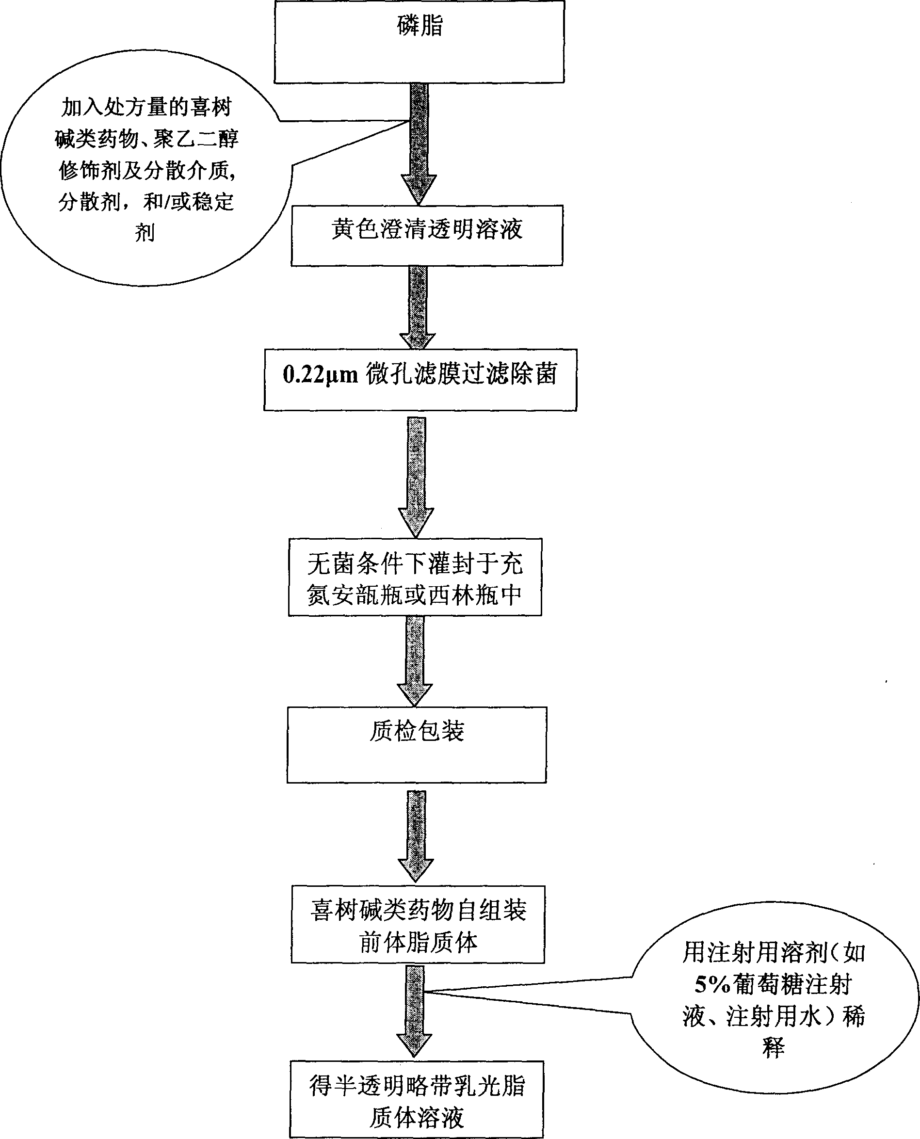 Self asembled precusor liposome containing camptothecin kind medicine and its preparation method