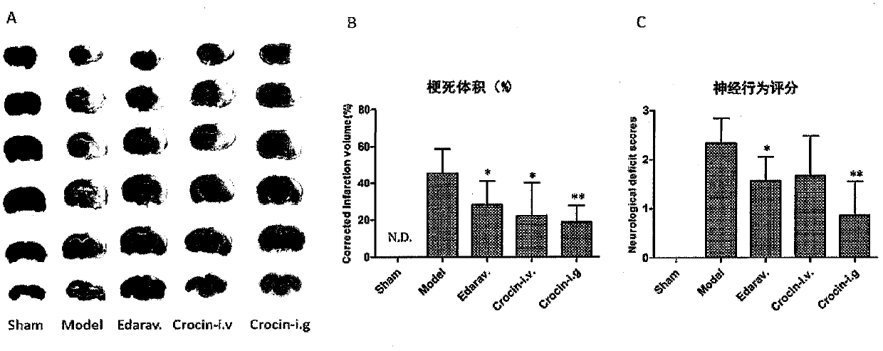 Oral crocin with protecting effect on cerebral ischemia reperfusion injury and application of oral crocin