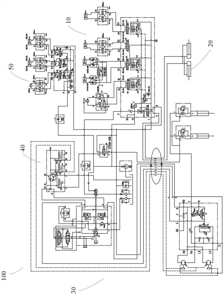 Hydraulic system of articulating arm type aerial work vehicle