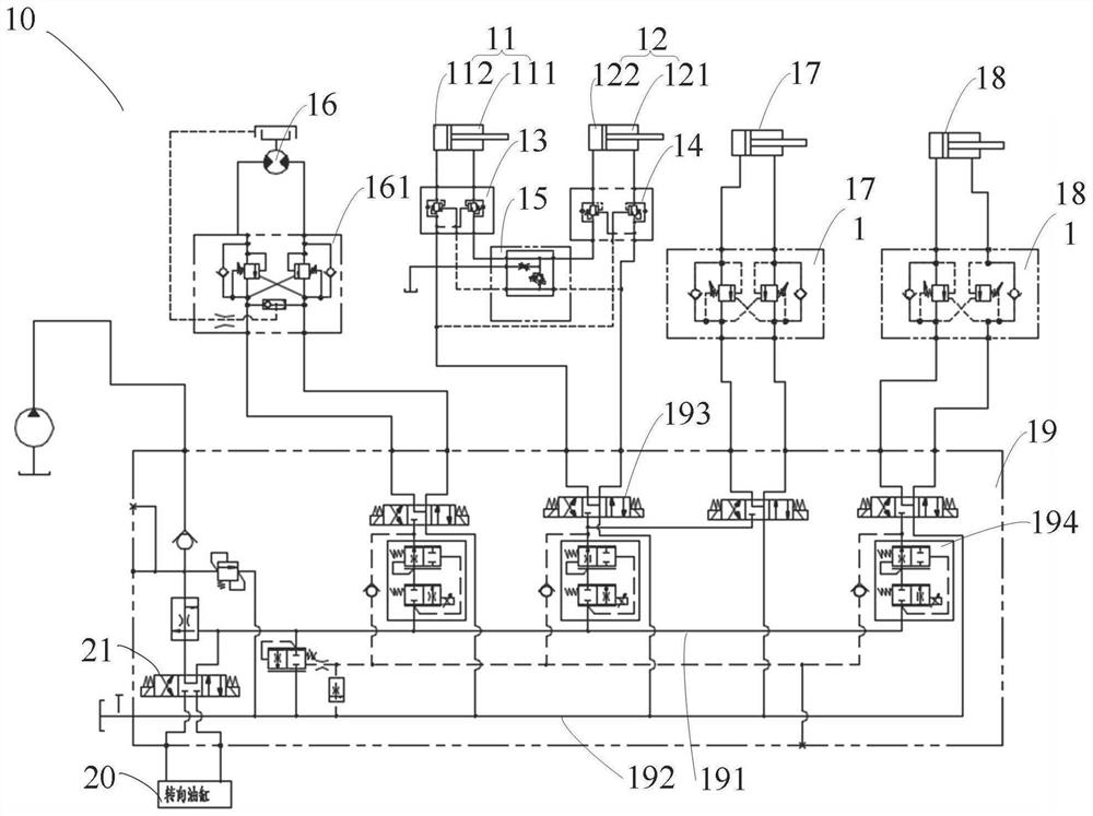 Hydraulic system of articulating arm type aerial work vehicle