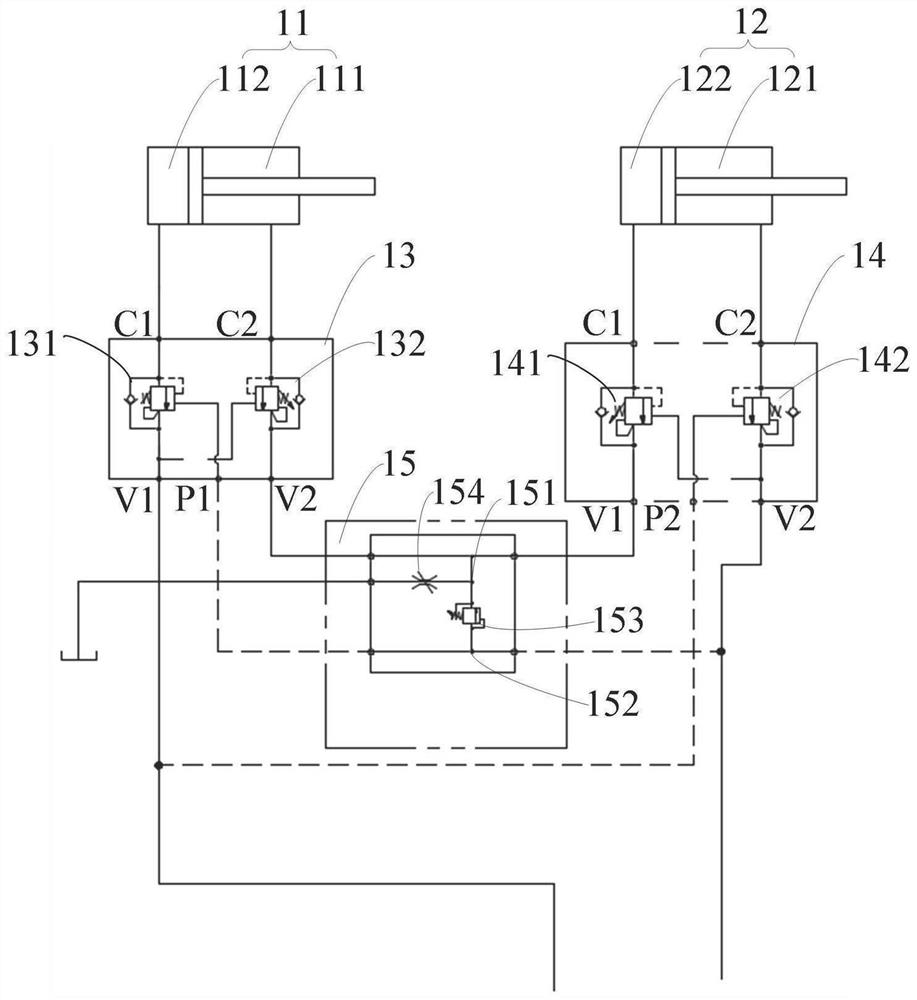 Hydraulic system of articulating arm type aerial work vehicle