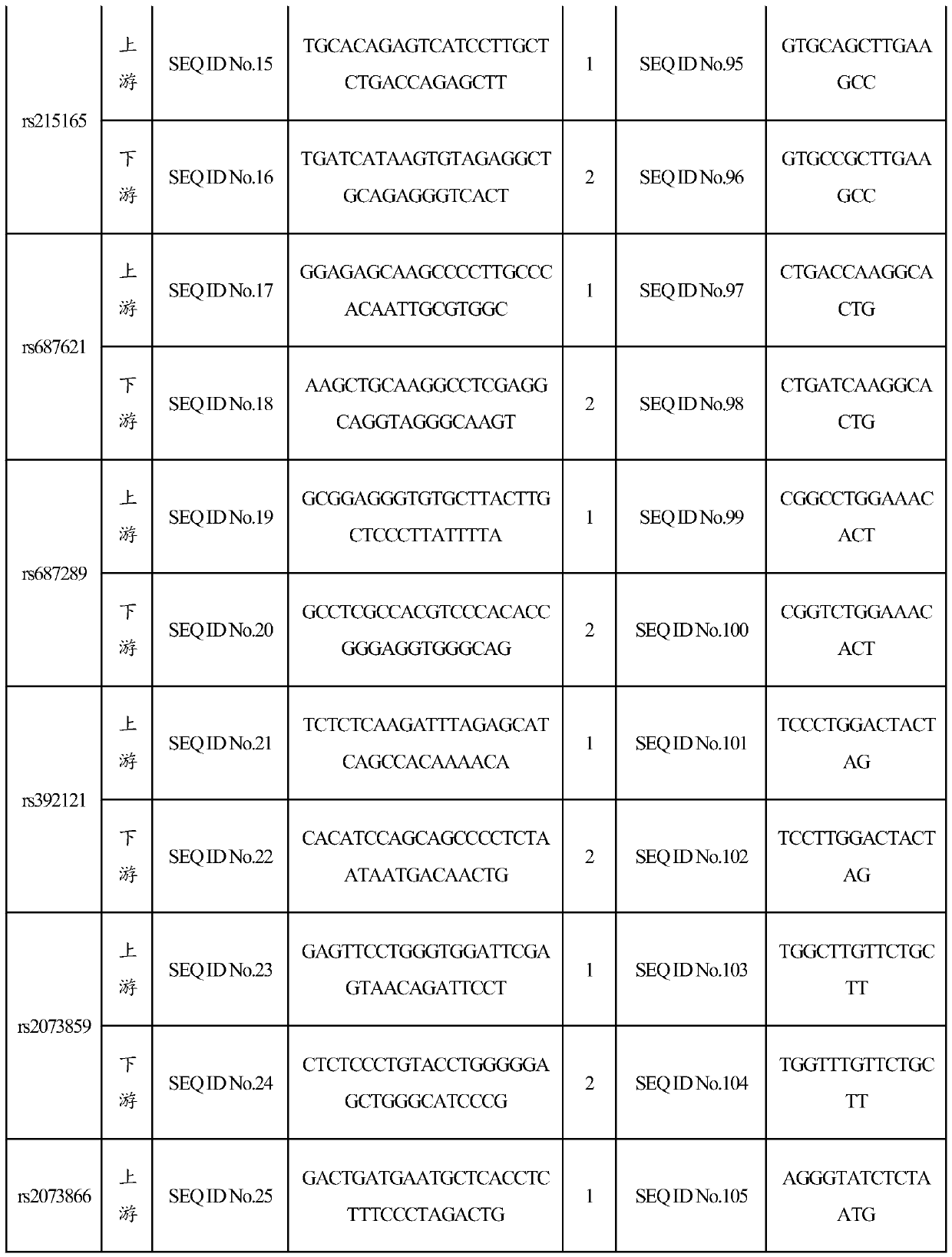 Applications of SNP (single nucleotide polymorphism) sites as well as primers, probes and detection kit for SNP sites