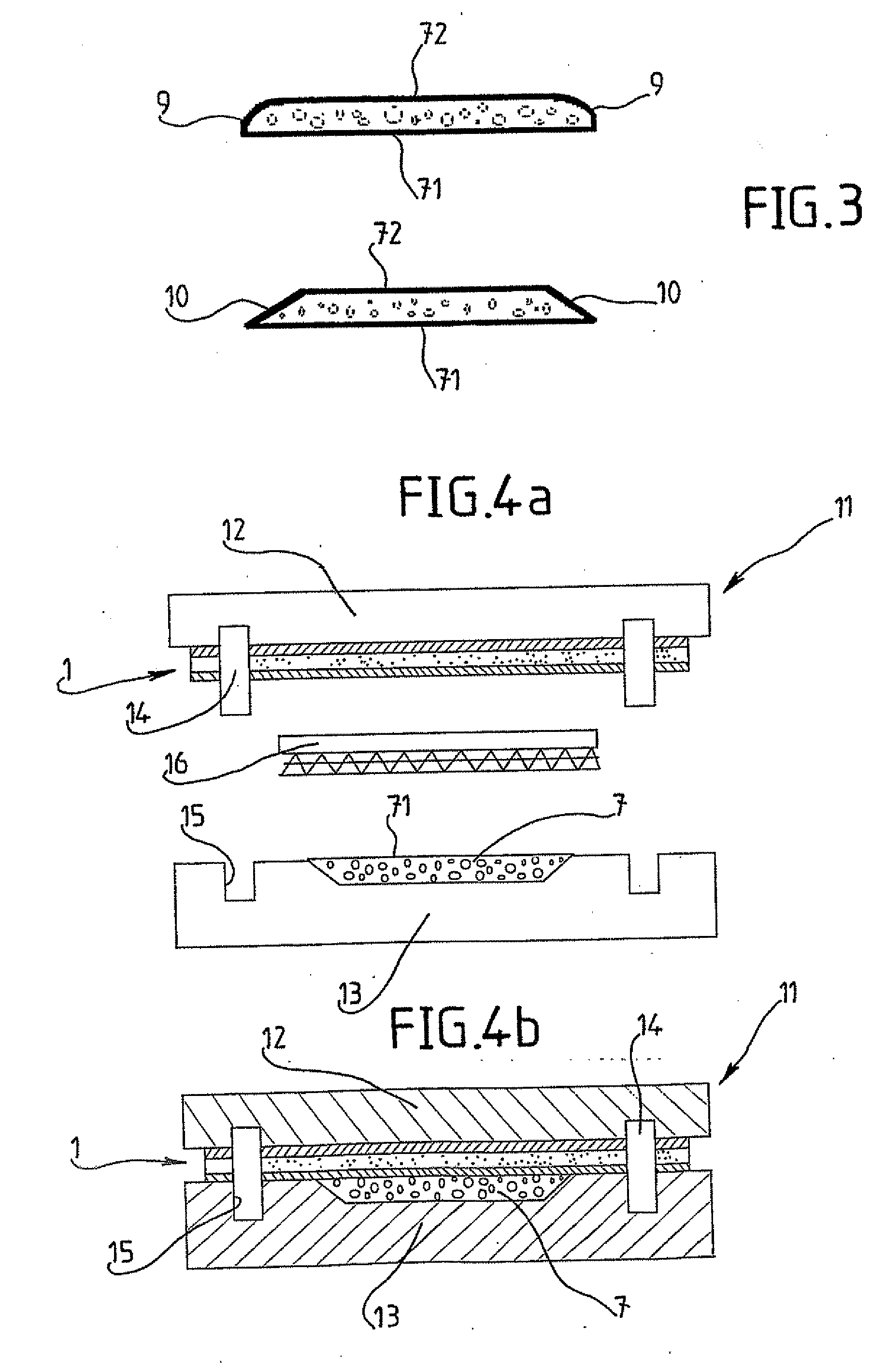 Process for making a multilayer part with a flexible local zone designed, for example, to be used as interior fittings for a motor vehicle