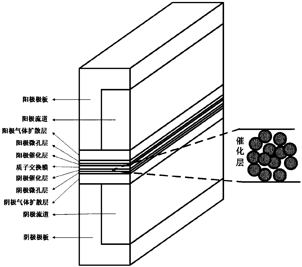 Establishment method for total-cell three-dimensional two-phase model of proton exchange membrane fuel cell