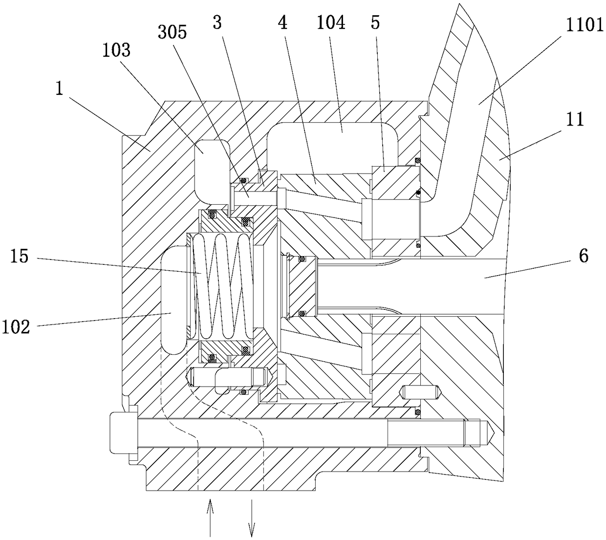 Compact efficient oil distribution mechanism for radial plunger hydraulic motor