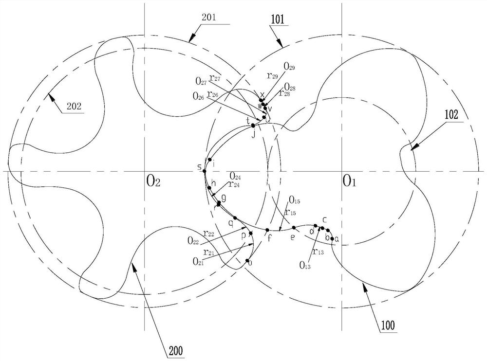 Double-screw bilateral asymmetric rotor profile composed of nine tooth curves