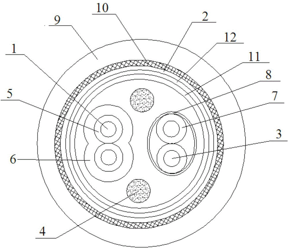 Hybrid cable integrating electric power and data transmission