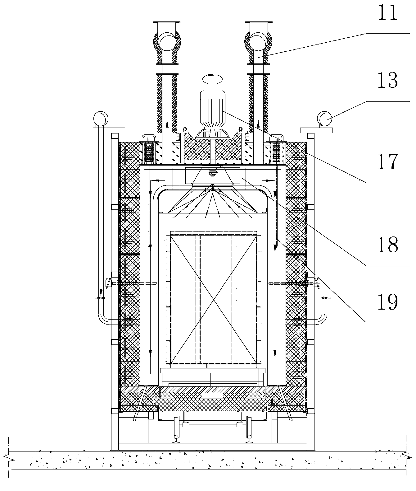 Vertical recycling, drying and calcining furnace for SCR (selective catalytic reduction) denitration catalysts