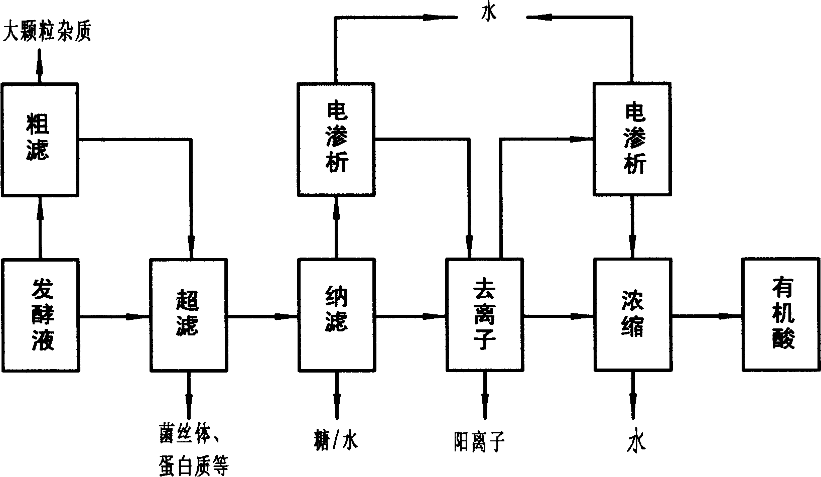 Process for organic acid extraction from fermentation liquid using membrane method