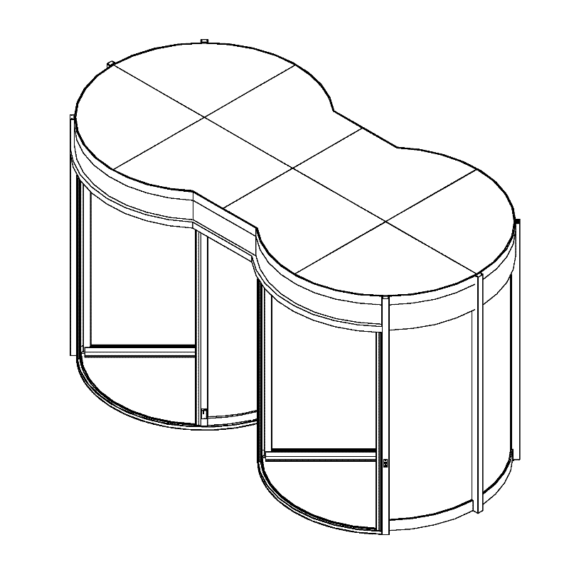 Twin revolving door with wide passage