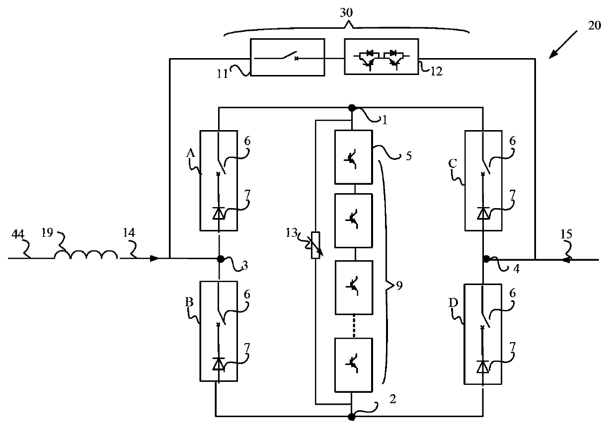 Two-way line current breaking device and control method thereof