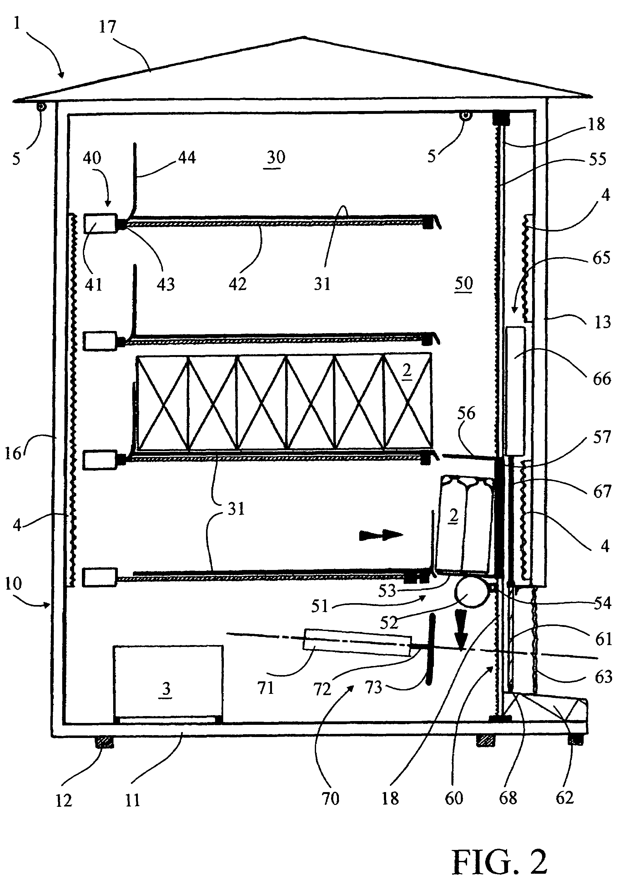 Automatic dispensing machine for voluminous and/or heavy products and/or products sold in packs