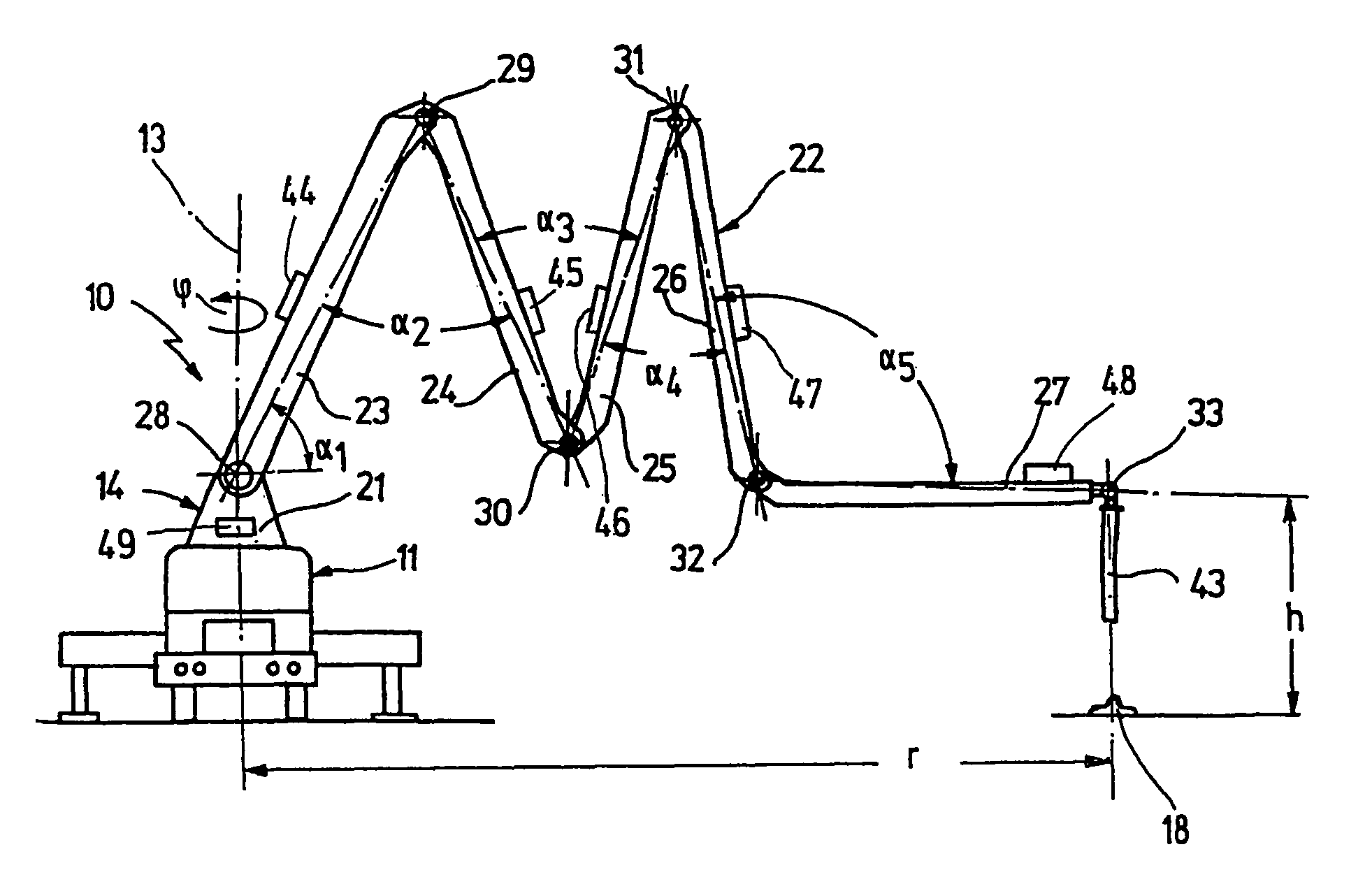 Device for actuating an articulated mast