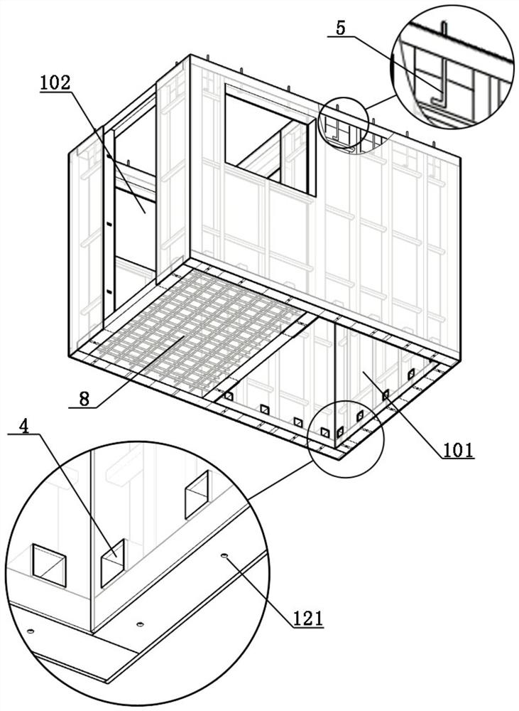 Prefabricated light concrete elevator shaft module with steel keel and manufacturing method thereof