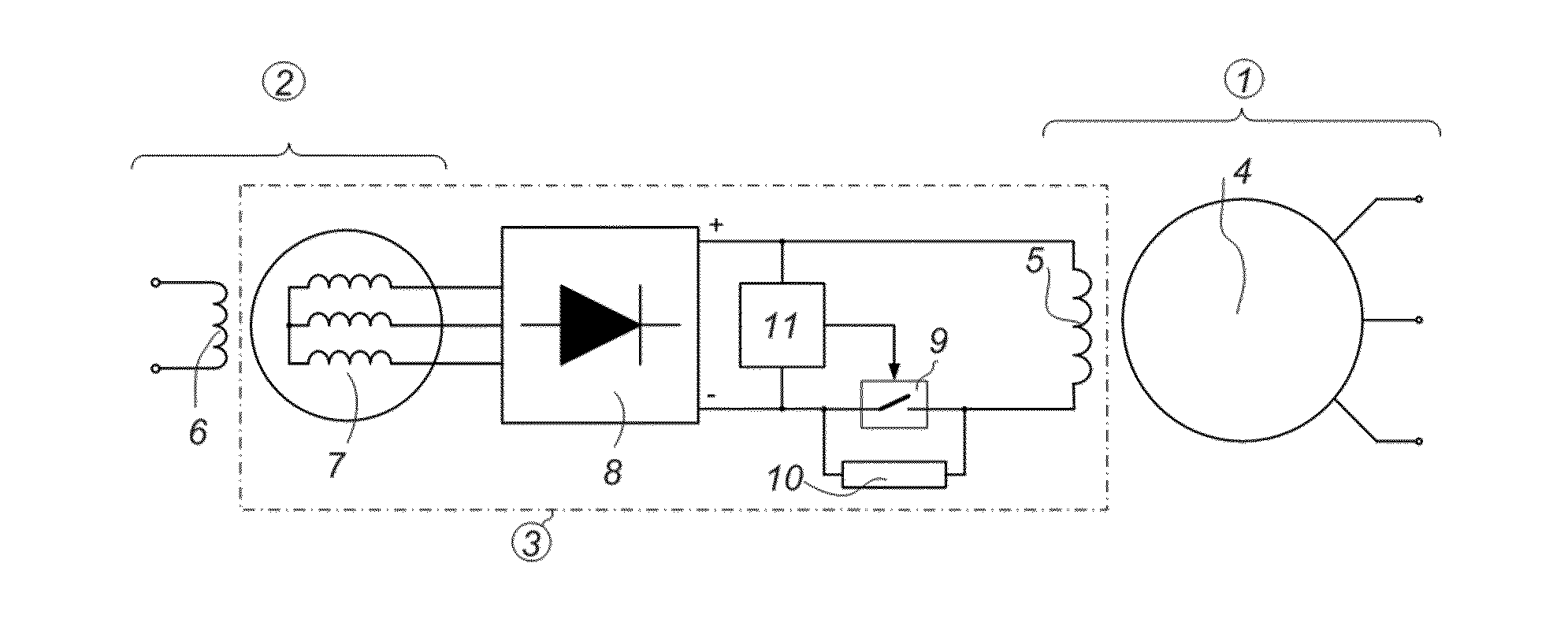 Rapid de-excitation system for synchronous machines with indirect excitation