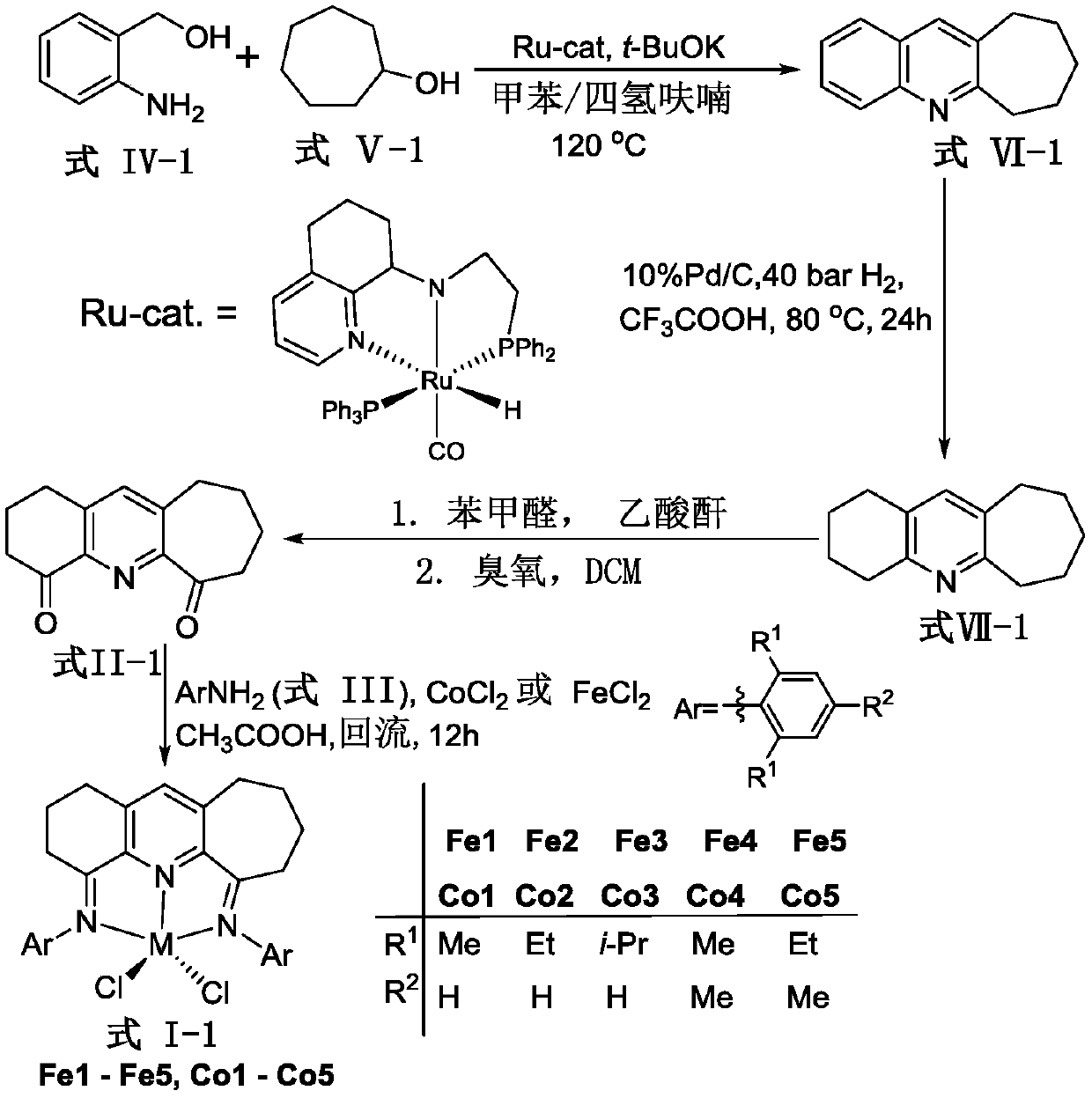 Pyridylimine group complex containing asymmetric fused rings and preparation method and application of pyridylimine group complex