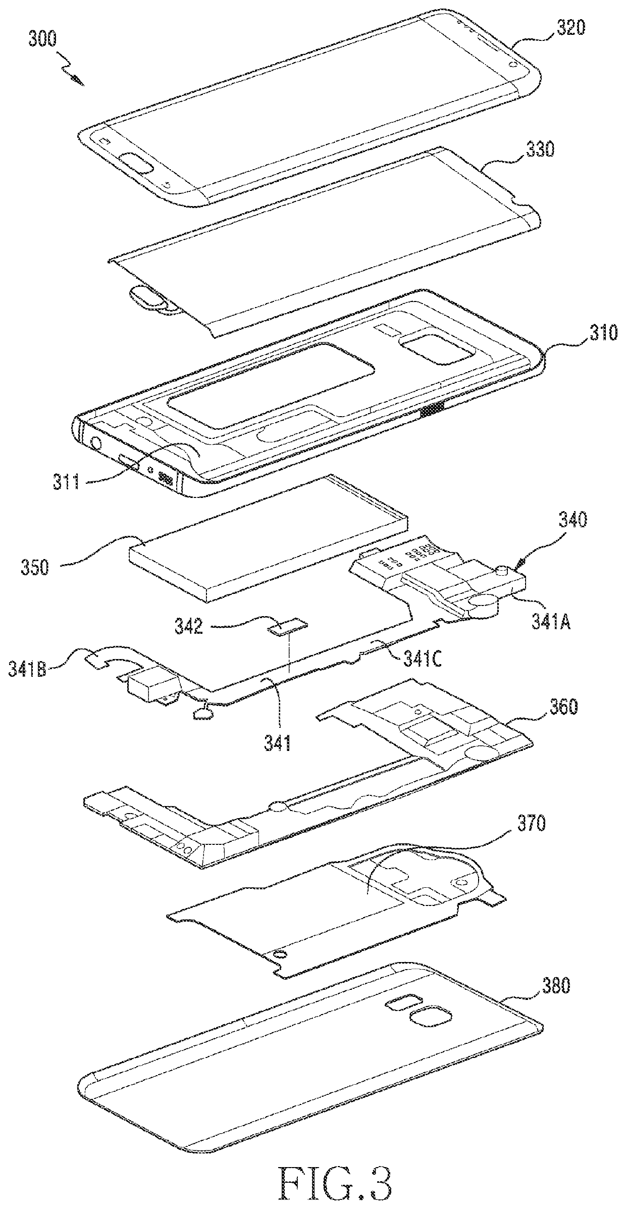 Overlapping printed circuit boards and electronic device including same