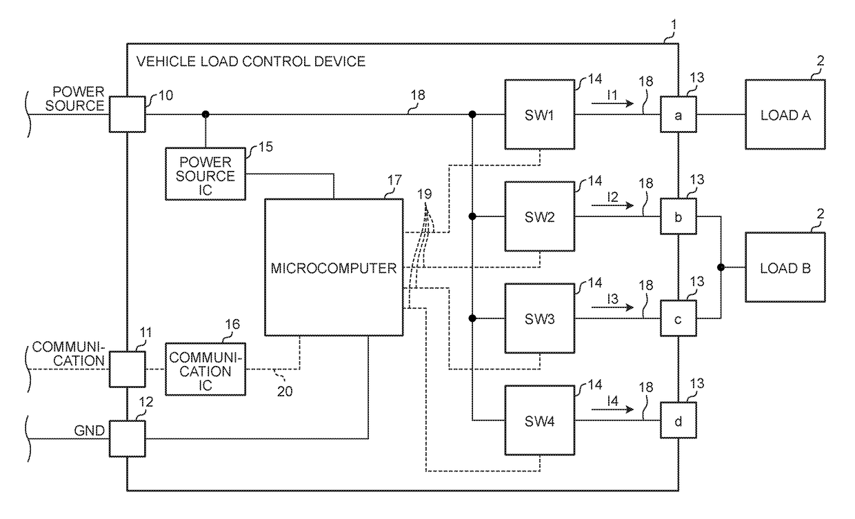 Vehicle load control device, method of rewriting control program for the same, and control program rewriting system