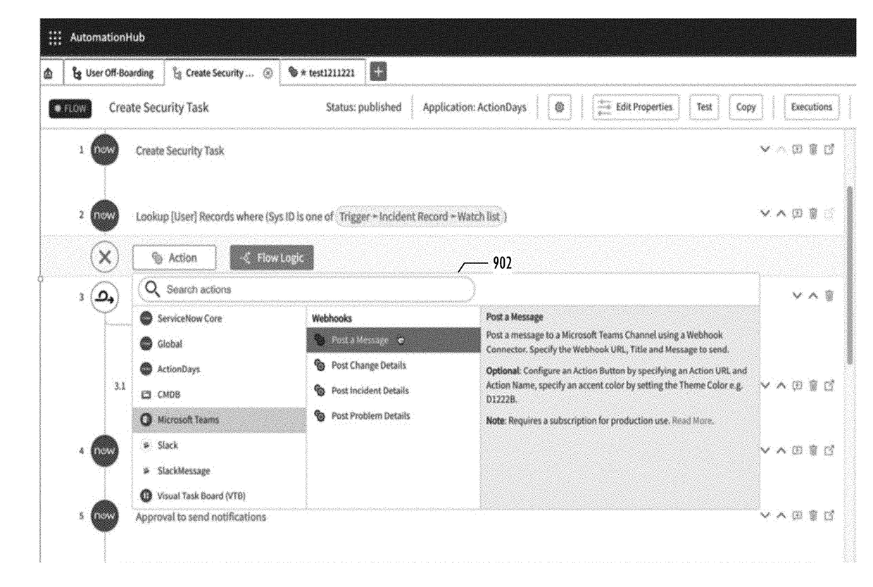 User interface for automated flows within a cloud based developmental platform