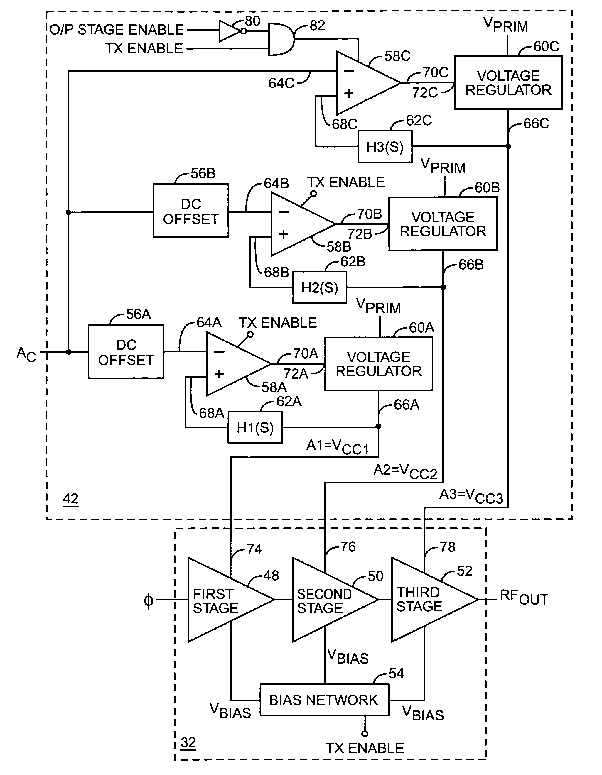 Tailored collector voltage to minimize variation in AM to PM distortion in a power amplifier