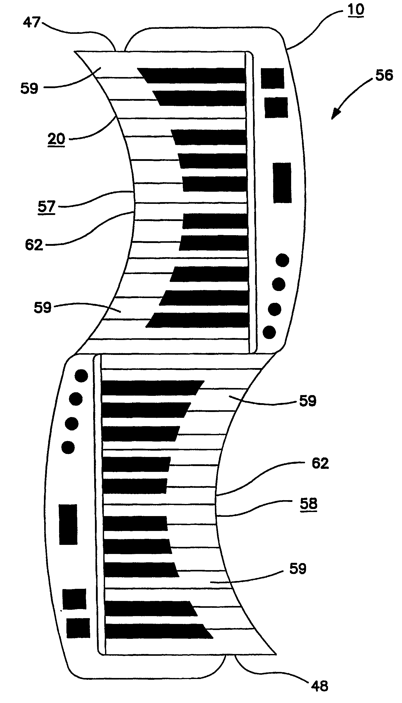 Inverted keyboard instrument and method of playing the same