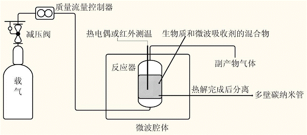 Method for preparing multiwalled carbon nanotube through microwave enhanced fast pyrolysis of biomass and/or carbonaceous organic waste