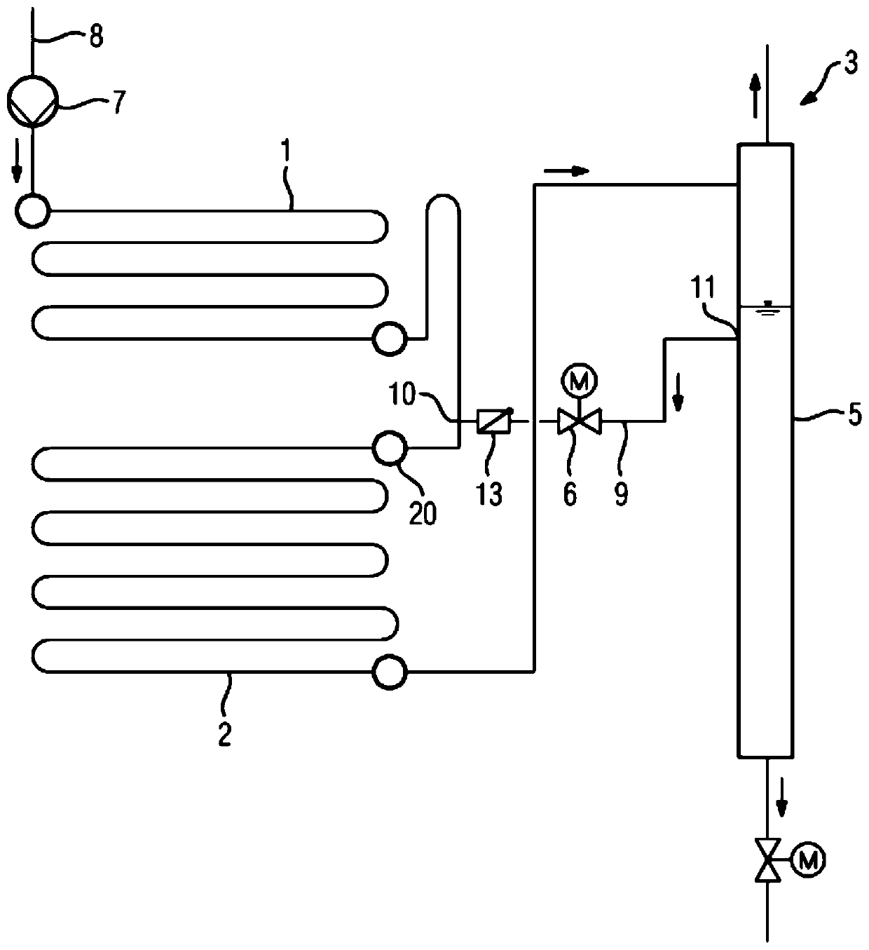 Water feedback in vertical forced-flow steam generators