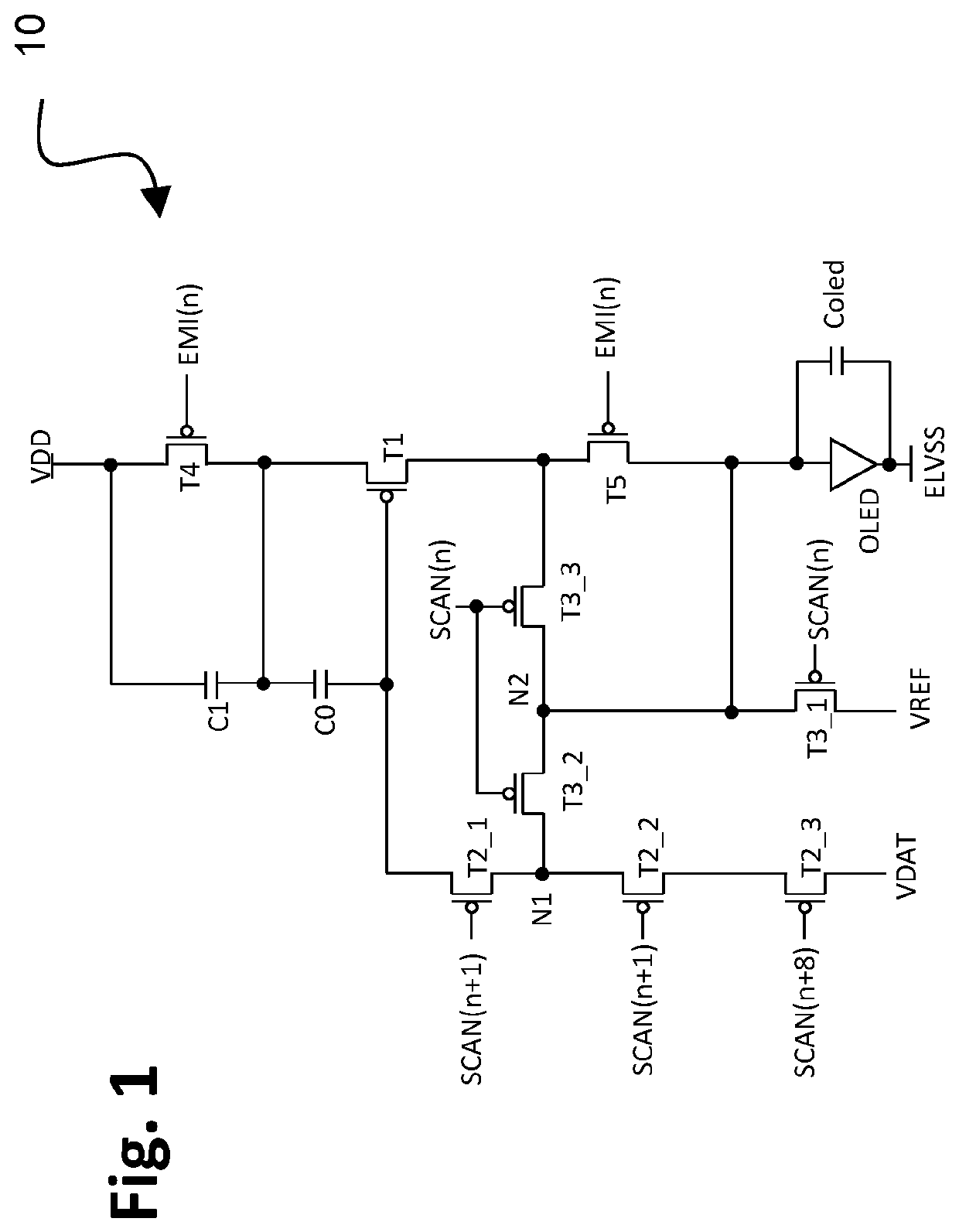 TFT pixel threshold voltage compensation circuit with short programming time