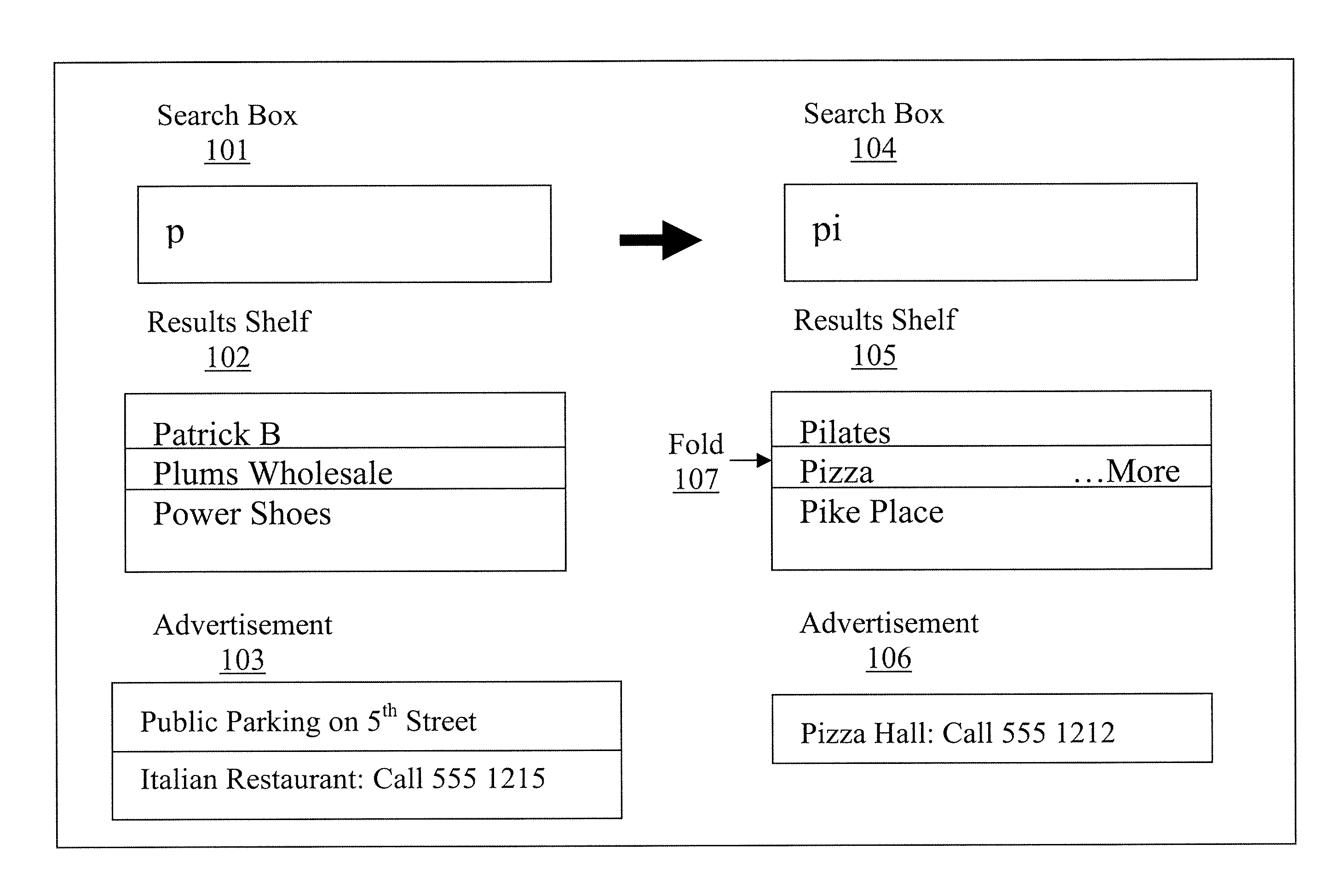 User interface method and system for incrementally searching and selecting content items and for presenting advertising in response to search activities