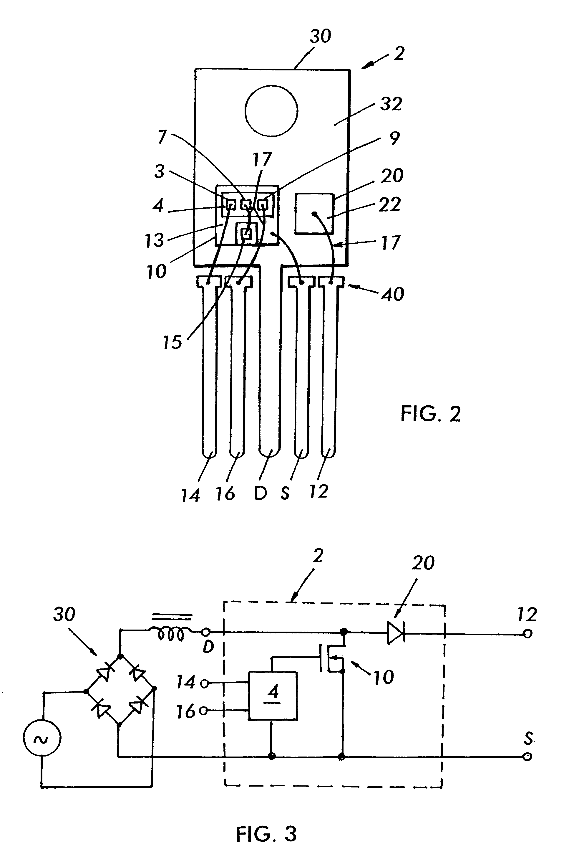 Co-packaged control circuit, transistor and inverted diode