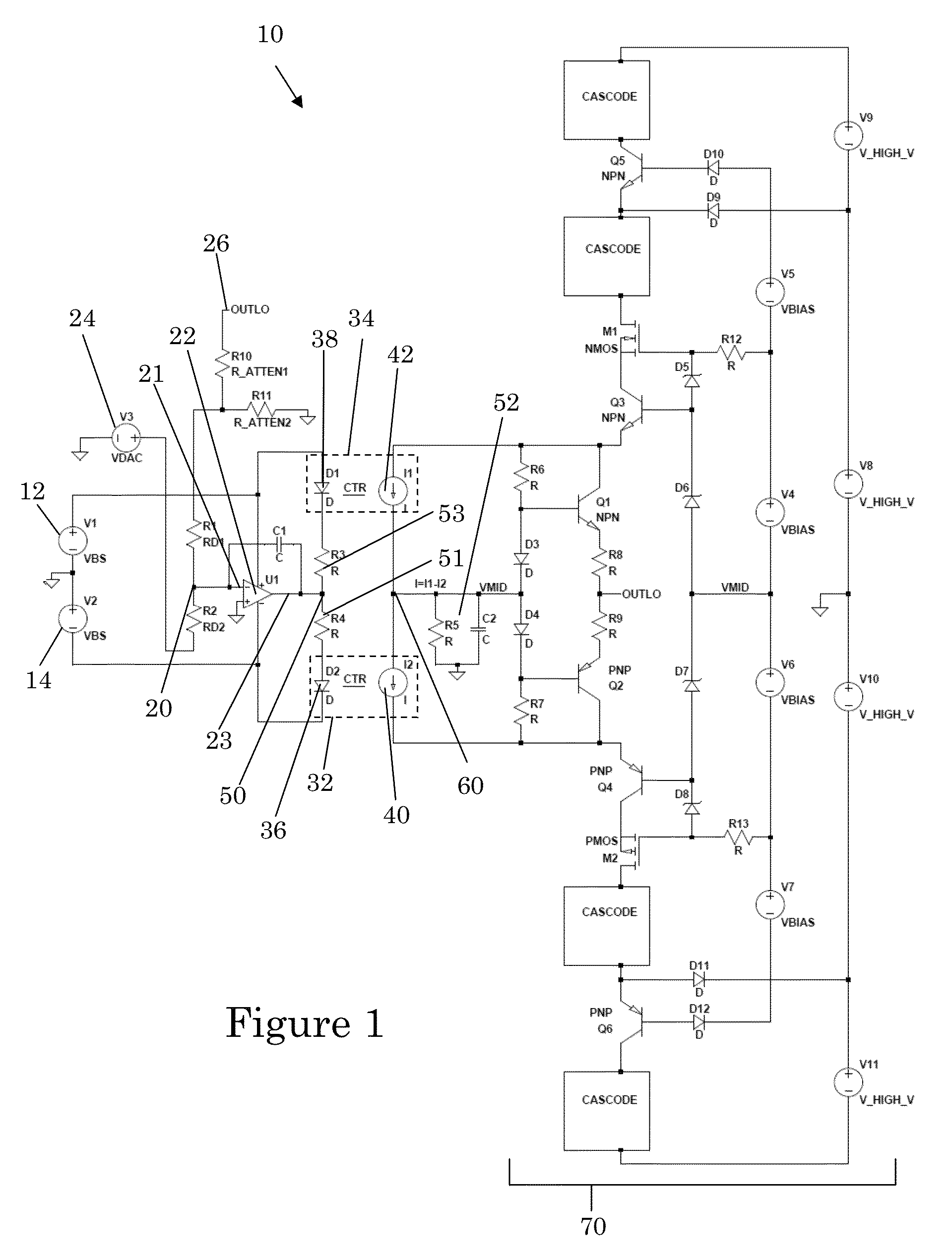 High gain, high voltage power amplifier