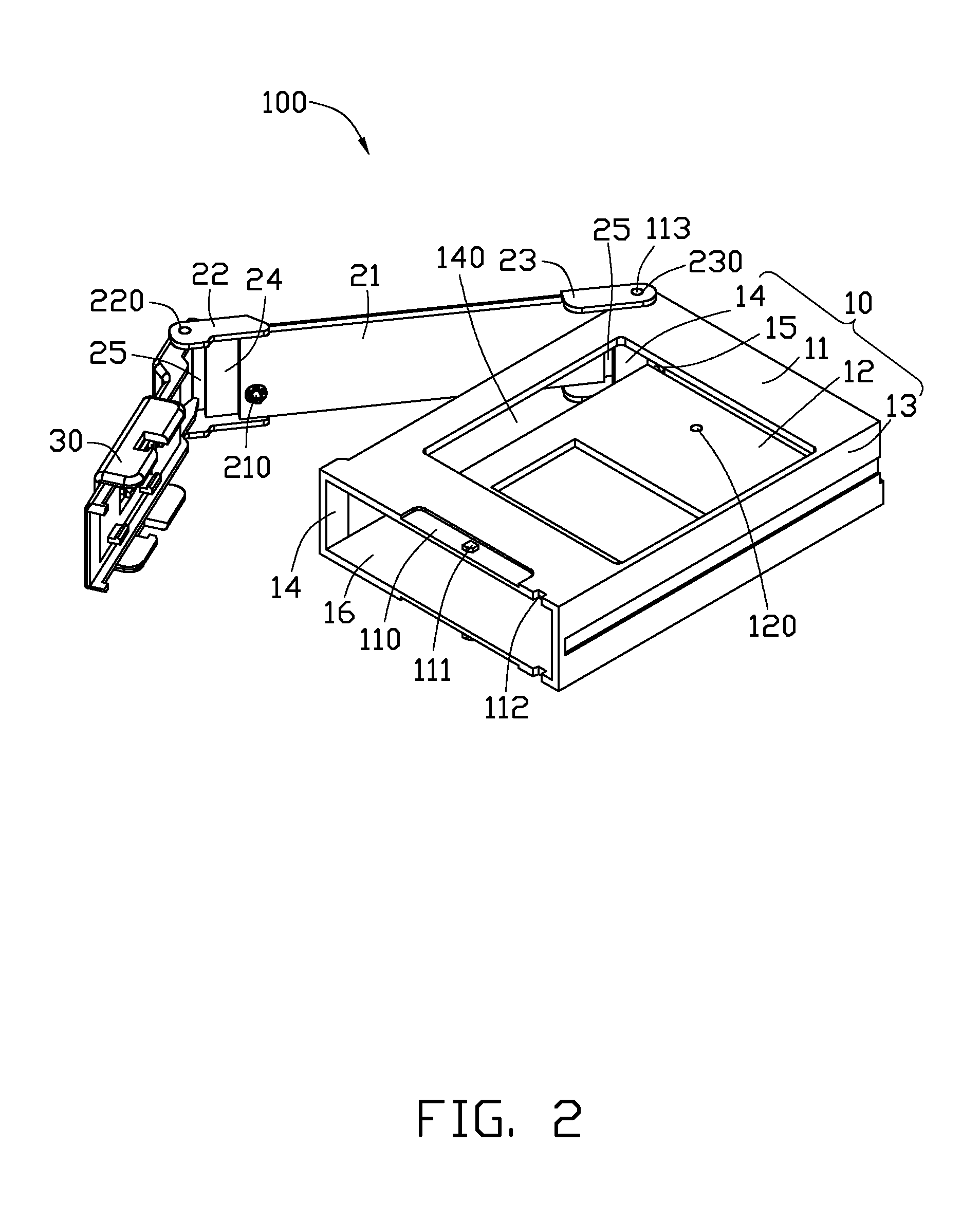 Housing with rotation arm and panel for securing hard disk drive therein