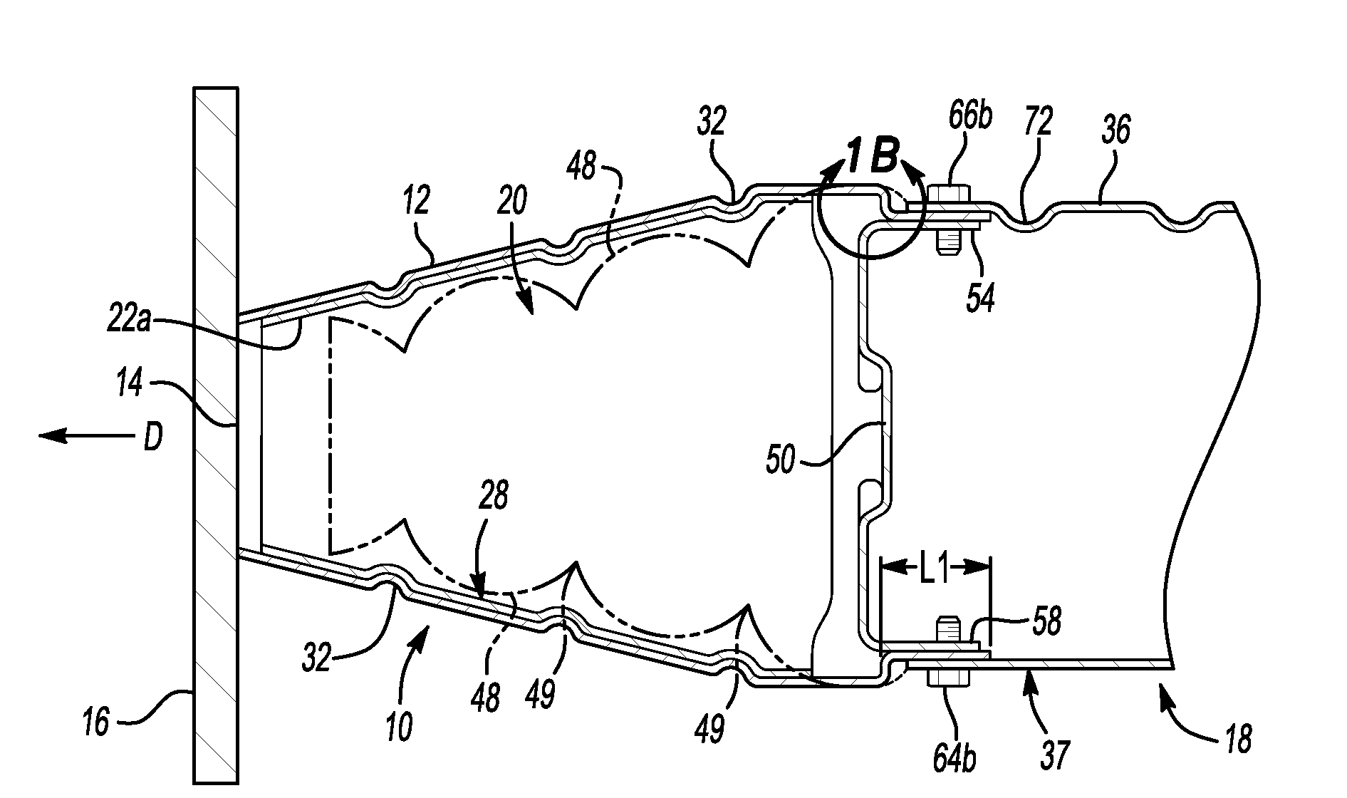 Efficient joint for vehicle energy-absorbing device