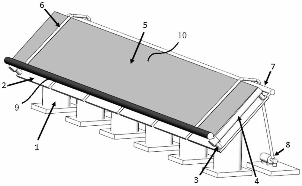 Flexible and adjustable snow-removing, defrosting and dust-removing device and method for solar photo-thermal panel