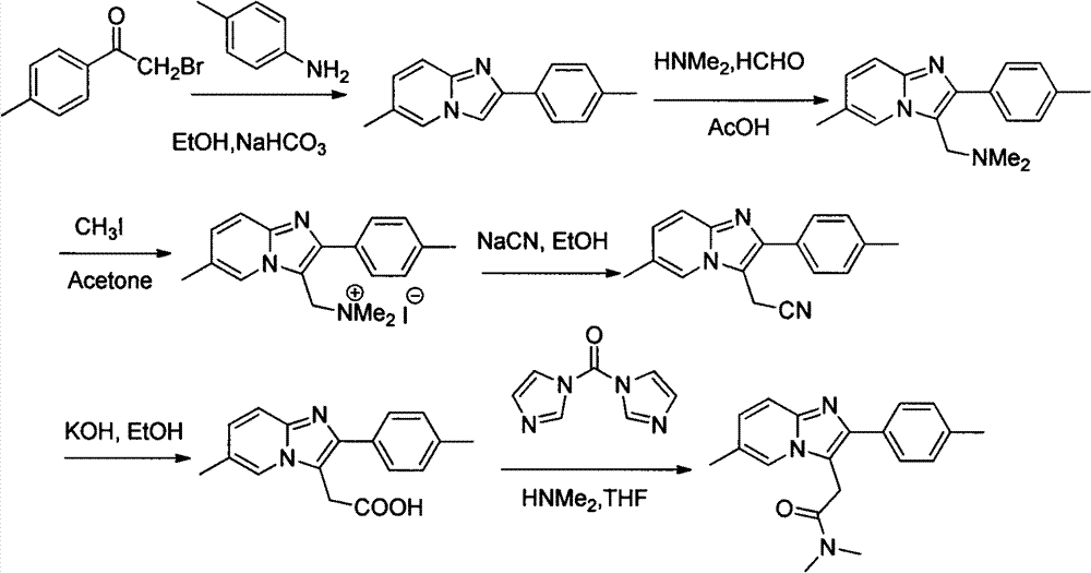 Method for preparing compound zolpidem