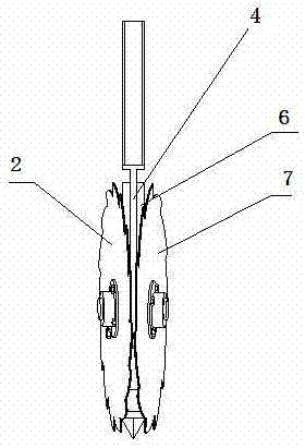 A notched disk stubble breaking knife and stubble breaking ditching device