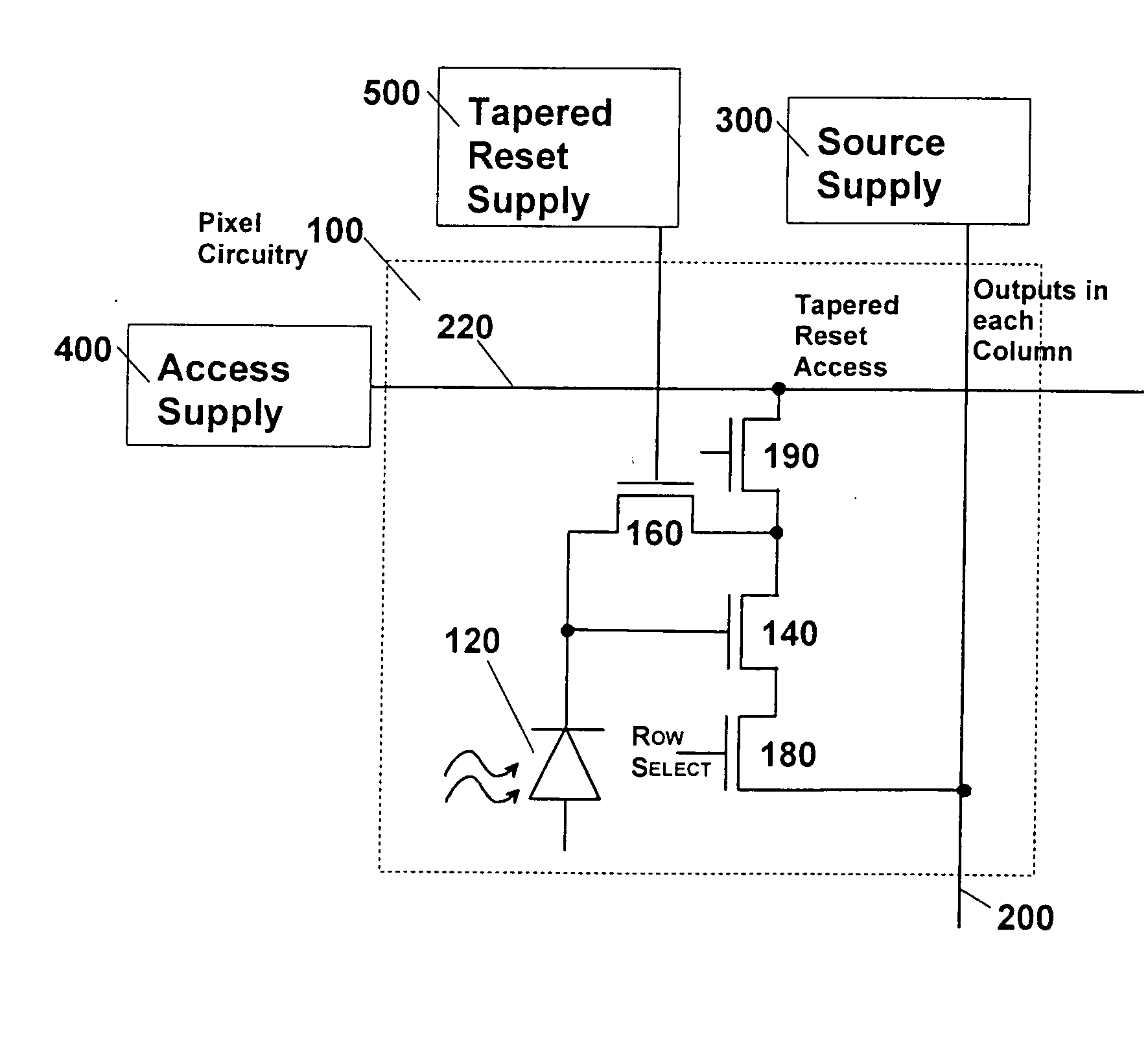 Low noise CMOS amplifier for imaging sensors