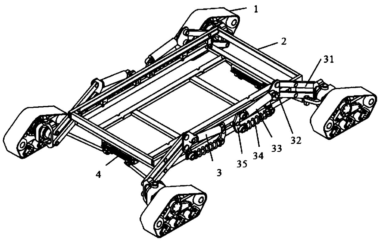 Deep sea four-track hydraulic direct-drive self-adaptive all-terrain chassis