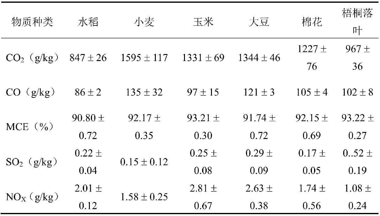 Atmospheric aerosol smoke system for simulating open burning of biomass and measuring concentration of gaseous pollutants